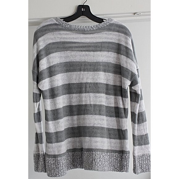 Eileen Fisher - Coastal Beach Asthetic 2 Layer Linen Strip Top, Grey White Med - Picture 4 of 9